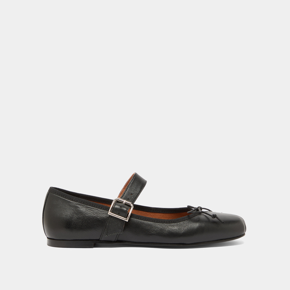 Ballet flats with adjustable buckles in black leather | dominante