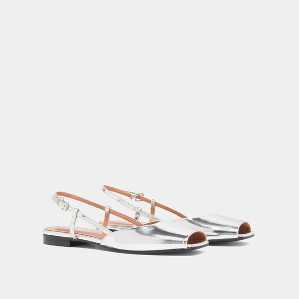 Open-toe ballet flats in silver mirror leather | DORDOGNE