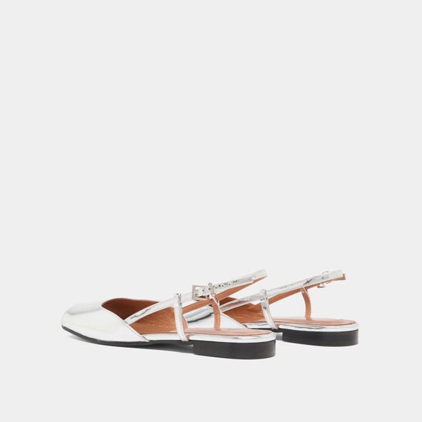Open-toe ballet flats in silver mirror leather | DORDOGNE