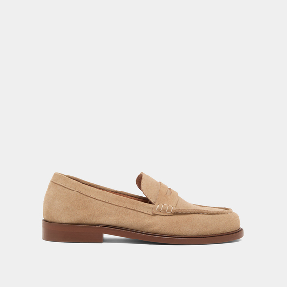 Rounded toes loafers in beige suede | DRACULA
