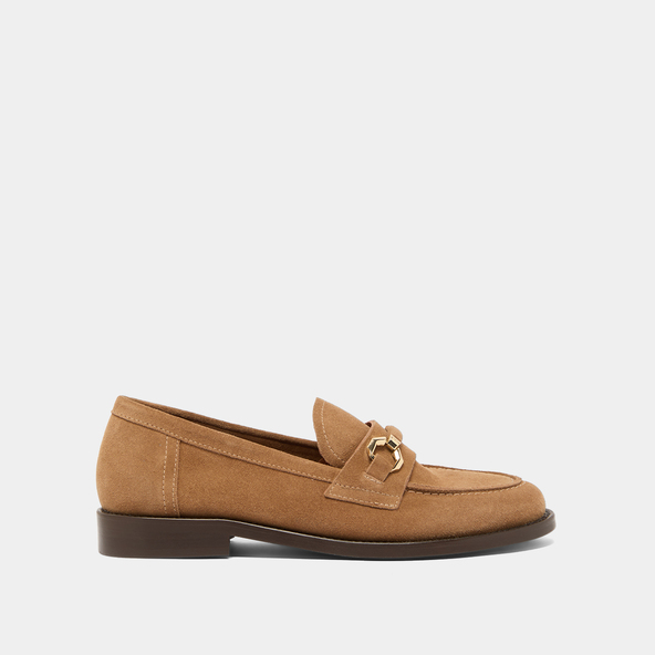 Loafers with gold bits in dark beige suede | DROP