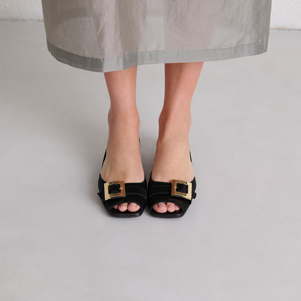 Open-toe ballet flats in black satin | DURANCE