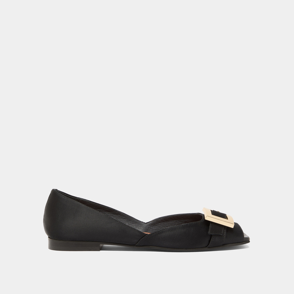 Open-toe ballet flats in black satin | DURANCE