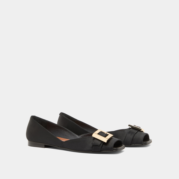 Open-toe ballet flats in black satin | DURANCE