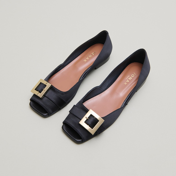 Open-toe ballet flats in black satin | DURANCE