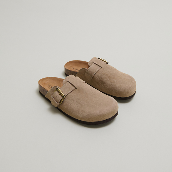 Buckle Mules in taupe crust | MUNCH