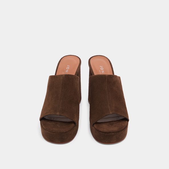 Heeled mules with platforms in brown suede | DELLE