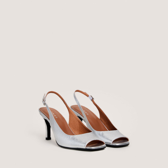 Slingback pumps in silver metallic leather | DEVOTION