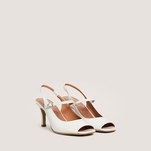 Heeled slingbacks in pearl varnish | DISCRET