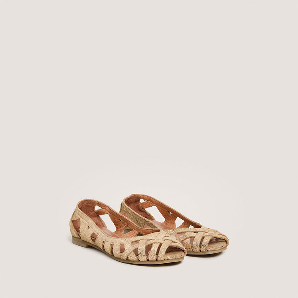 Openwork balle flats - Capsule Mini in platinum laminated velvet | MINI DERAY