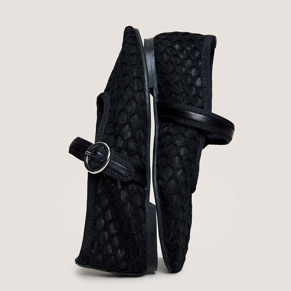 Strapped ballerinas - Capsule Mini in black mesh and black leather | MINI DEESSIA