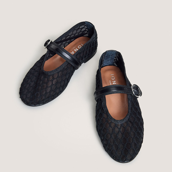 Strapped ballerinas - Capsule Mini in black mesh and black leather | MINI DEESSIA