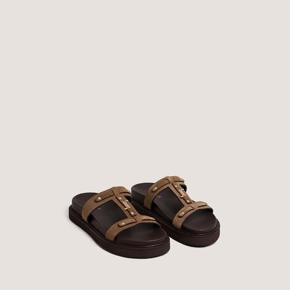 Platform sandals in taupe suede | LUANA