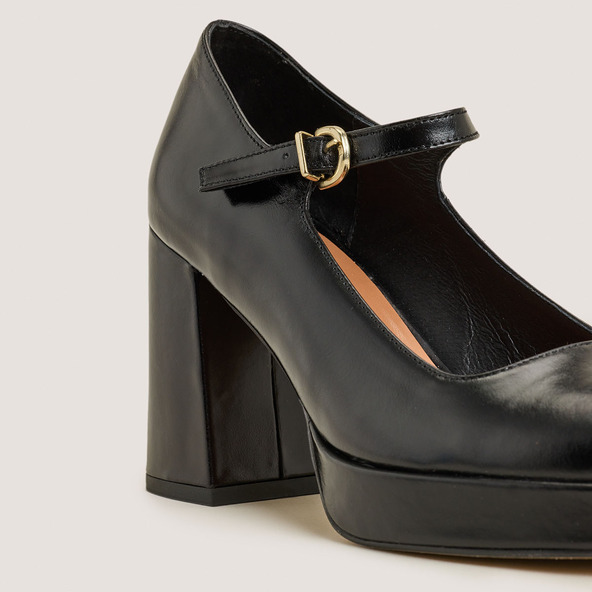 Platform Mary Jane with Rounded Toe in black leather | VERITOX