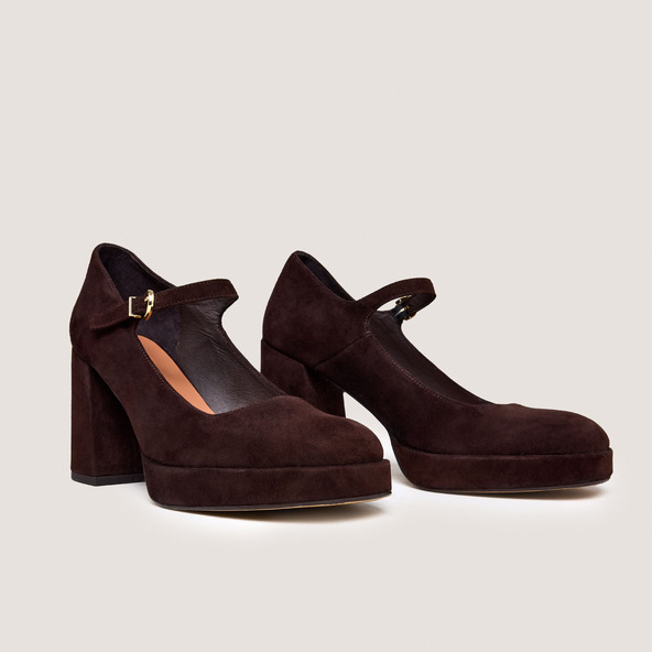 Platform Mary Jane with Rounded Toe in brown velvet | VERITOX