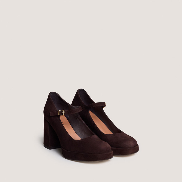 Platform Mary Jane with Rounded Toe in brown velvet | VERITOX
