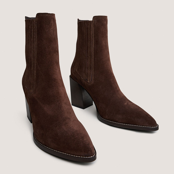 Gathered boots with heel in brown suede | PERLINE