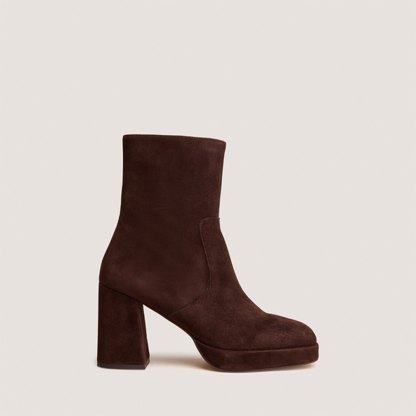 Heeled Ankle Boots with Square Toe in maroon velvet | VESNA