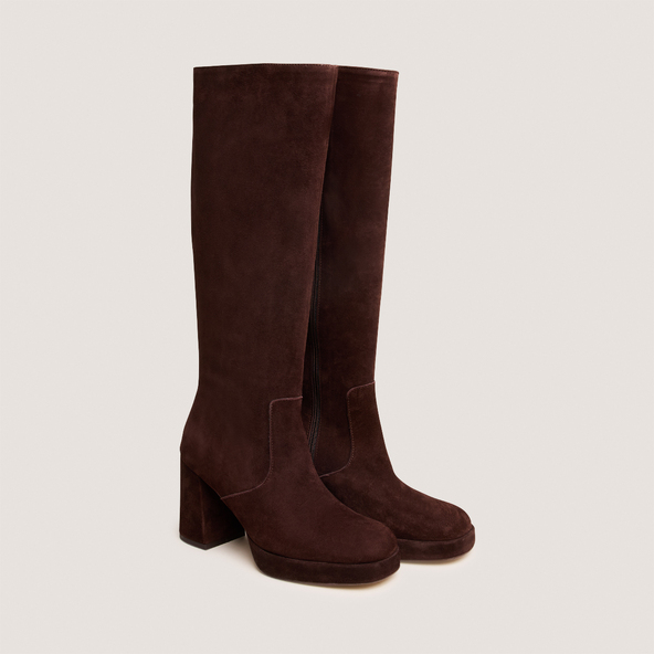 Platform Boots in maroon velvet | VENDOME