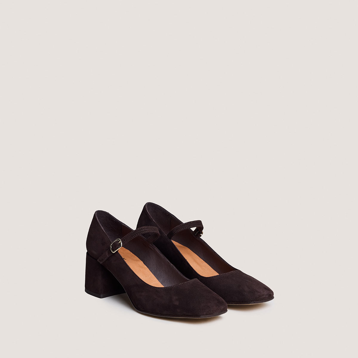 Mary Jane with Square Heels in dark brown velvet | ALIENOR