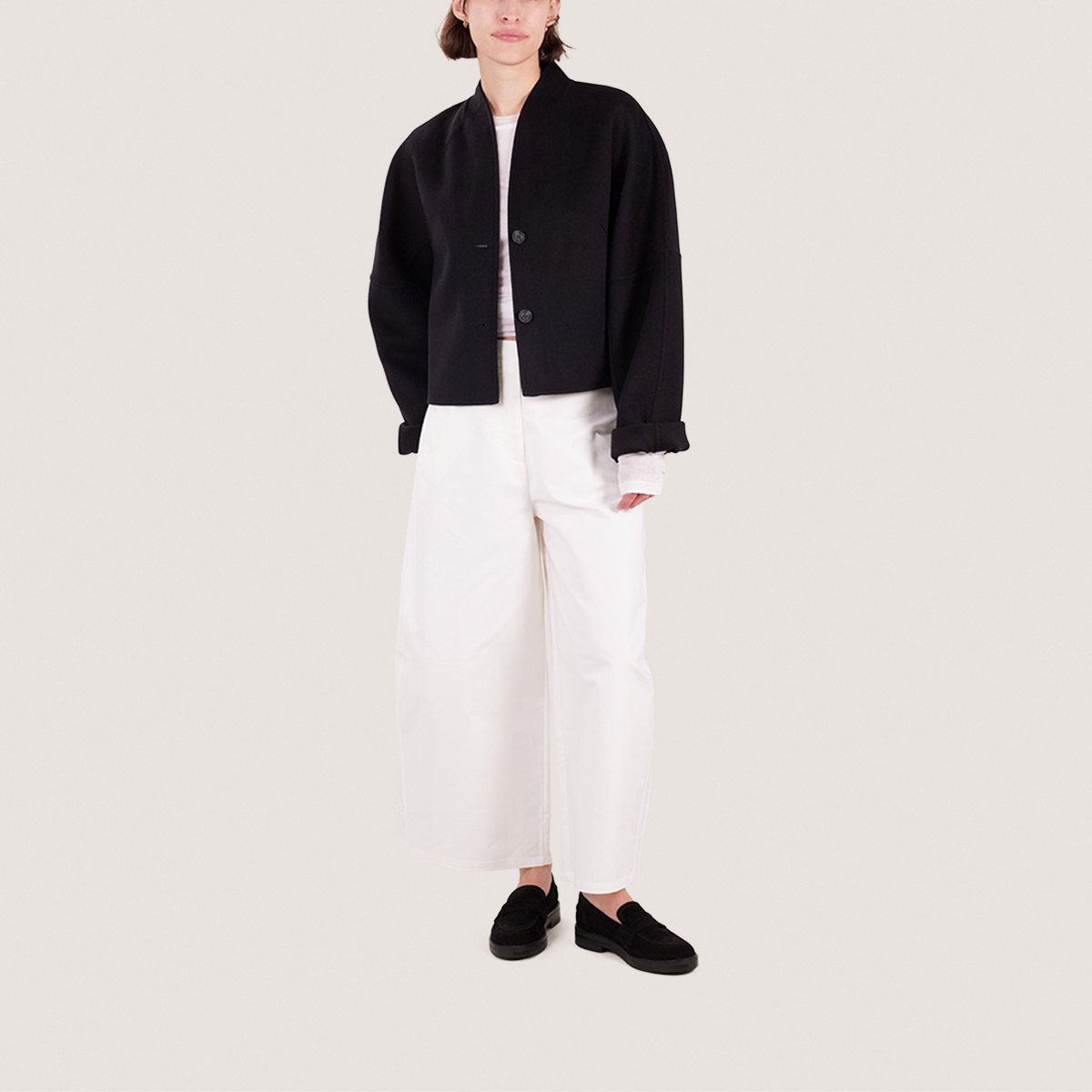 Loafers with rounded toe in black suede | MIRNA