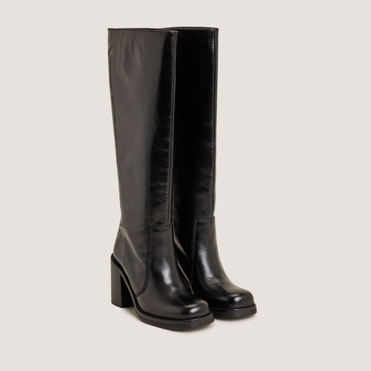 Wide Square-Toe Boots in black leather | BLIM