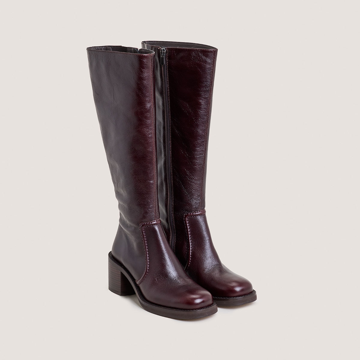 Laminated Heel Boots in aged chocolate leather | BIJOU