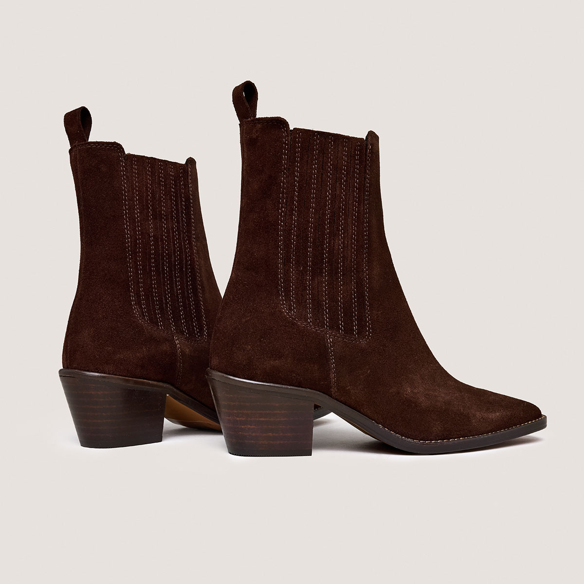 Ankle boots with Heels and Ruching in chocolate brown split leather | BIRMAN