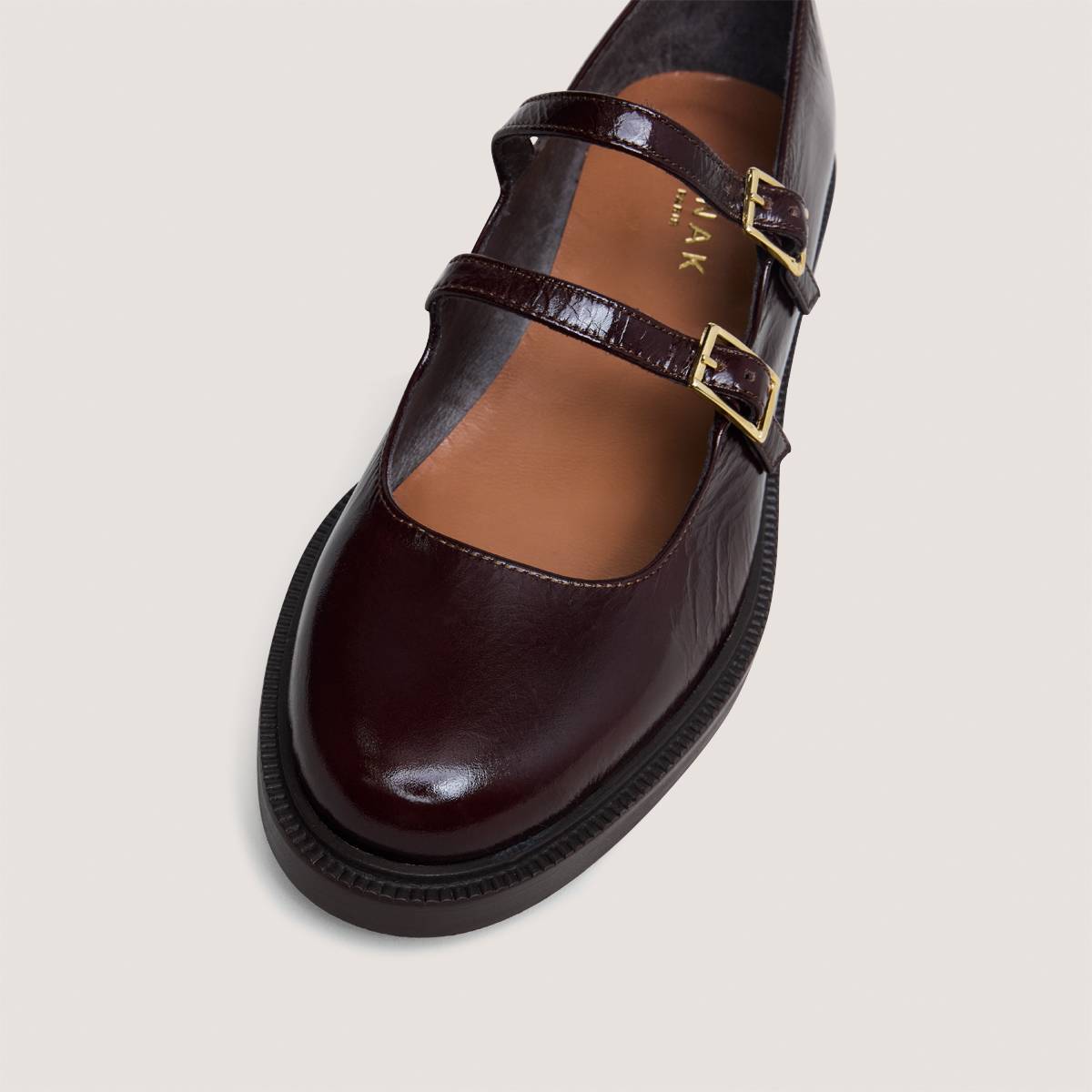 Ballet flats with double straps in chocolate patent leather | DREAMY