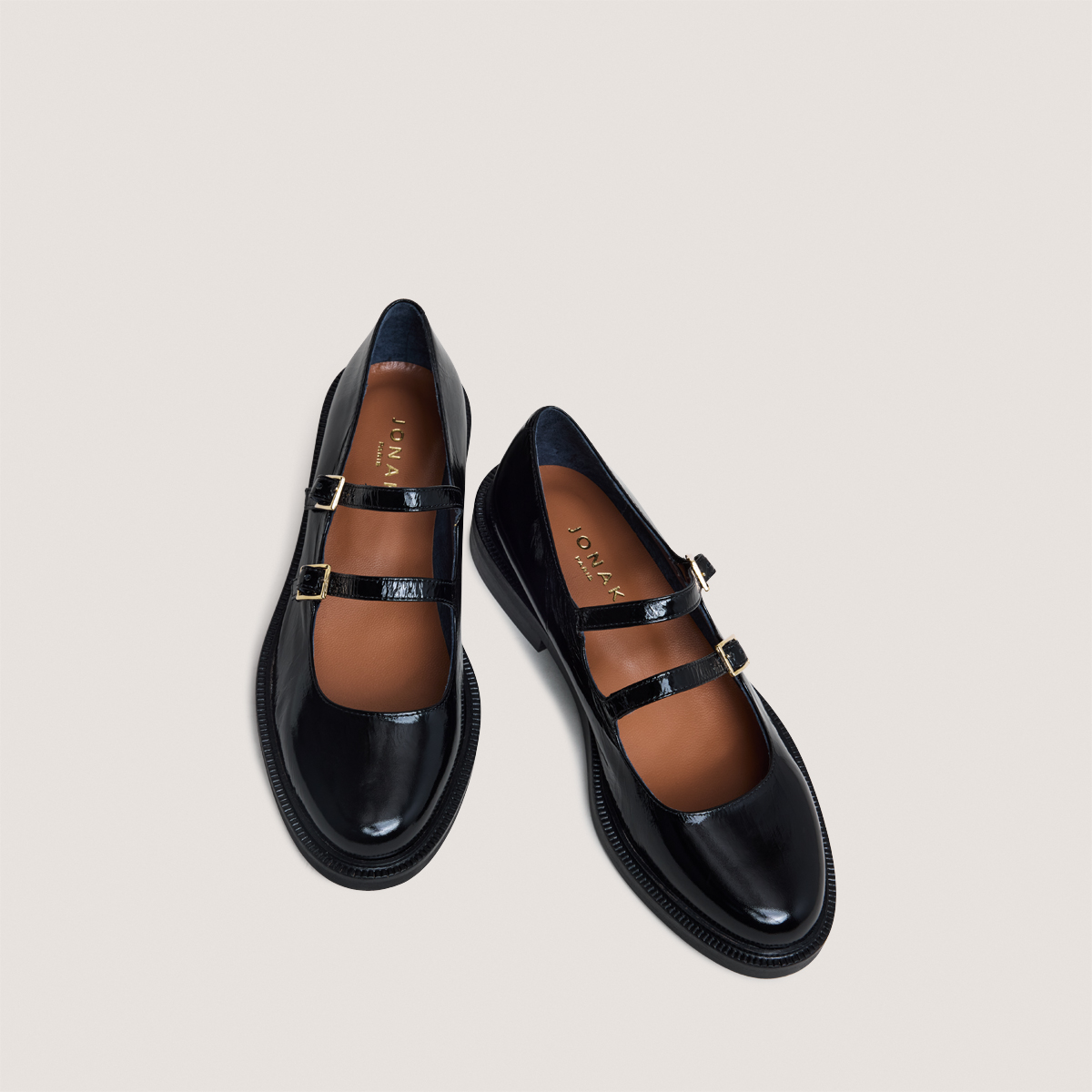 Ballet flats with double straps in black patent leather | DREAMY