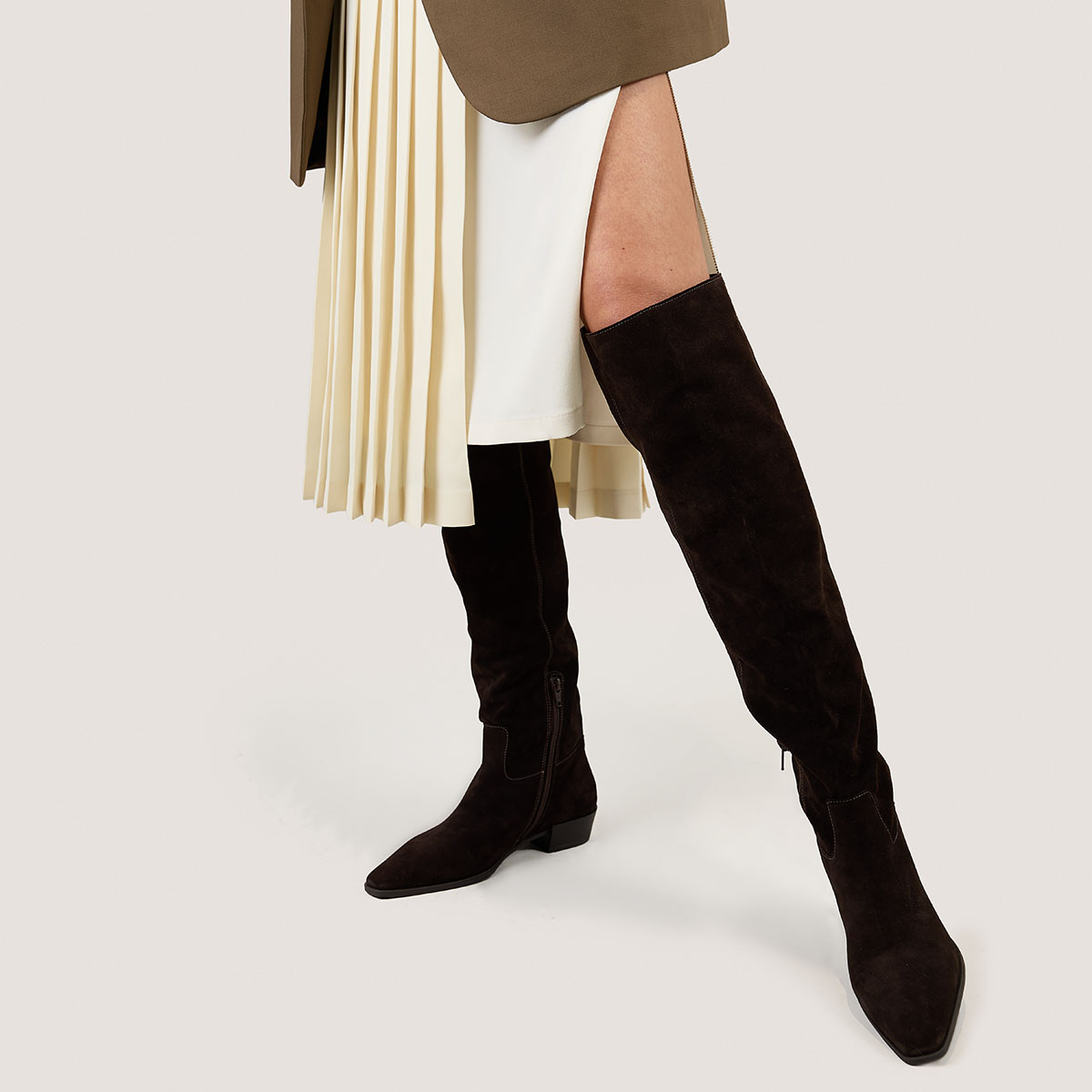 Pointed-toe boots in dark brown suede | PAPILLON