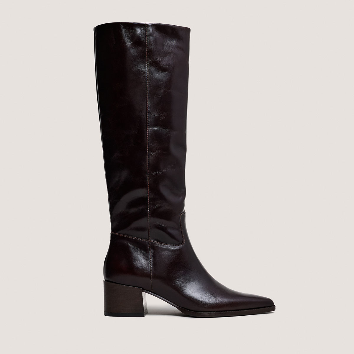 Pointed-toe boots in dark brown leather | PRIERE