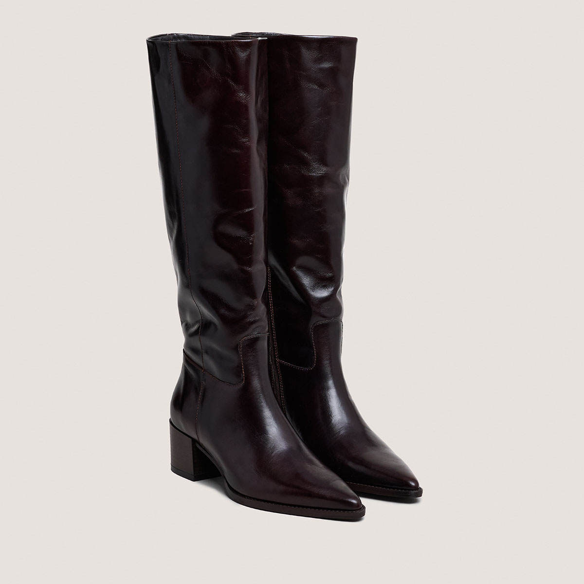 Pointed-toe boots in dark brown leather | PRIERE