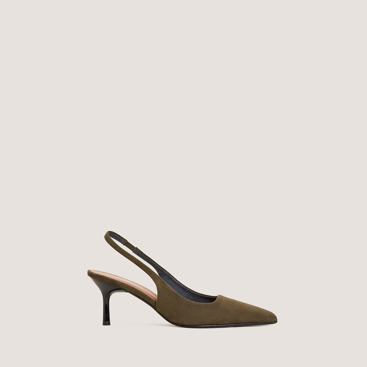 Pointed-toe pumps in khaki velvet | DIAMANTINE
