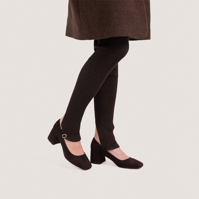 Mary jane with square heels in dark brown velvet | alienor