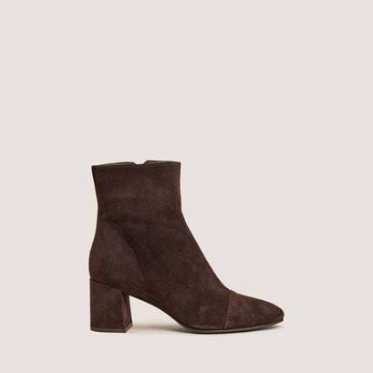 Heeled ankle boots in dark brown velvet | doniama