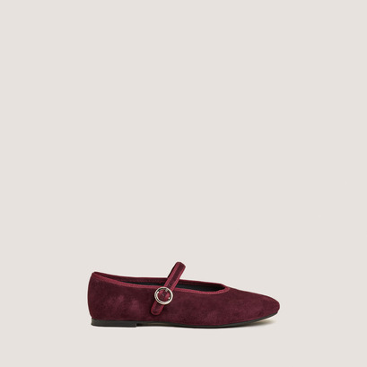 Ballet flats with straps and adjustable buckles in burgundy velvet | deesse