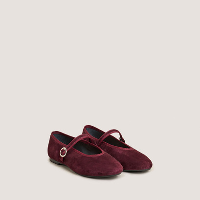 Ballet flats with straps and adjustable buckles in burgundy velvet | deesse