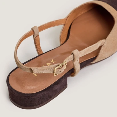 Slingback ballet flats in dark brown and camel velvet | dhapou