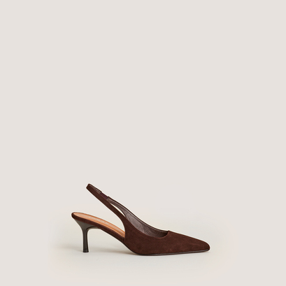 Slingbacks with pointed toe in brown velvet | diamantine