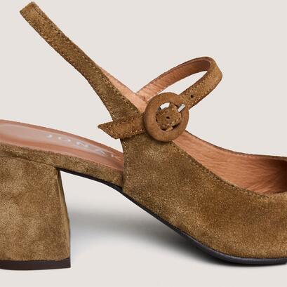 Mary jane with open back in cognac suede | dollar