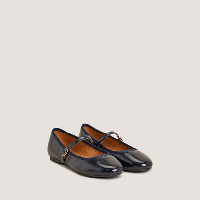 Ballet flats with straps in navy pleated patent leather | douceur