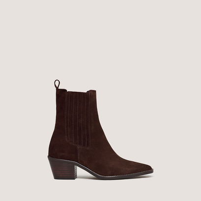 Ankle boots with heels and ruching in chocolate brown split leather | birman