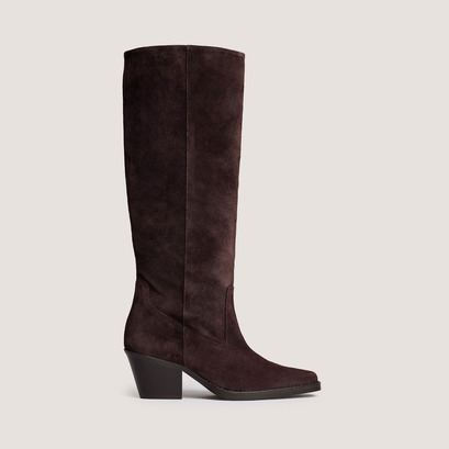 Pointed-toe boots in dark brown split leather | bresil