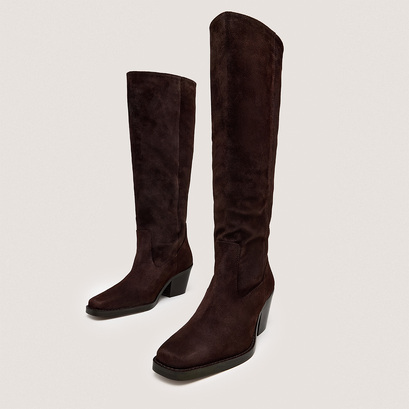 Pointed-toe boots in dark brown split leather | bresil