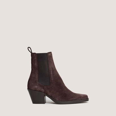 Pointed toe ankle boots in dark brown suede | boa