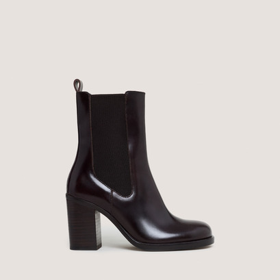 Elastic booties with rounded toes in dark brown leather | break