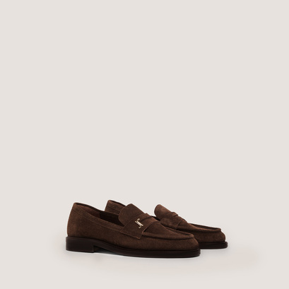 Round-toe loafers in brown split leather | duedi