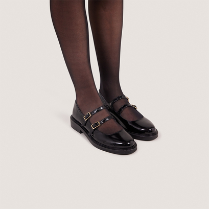 Ballet flats with double straps in black patent leather | DREAMY