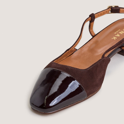 Slingback ballet flats in dark brown patent leather and brown velvet | dhapou